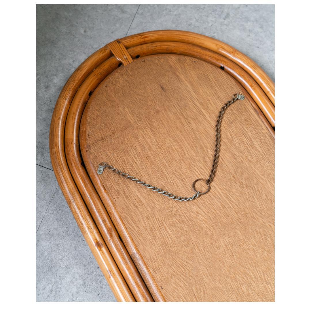 ヴィンテージ ラタン ウォールミラー 藤家具 昭和レトロ　アンティーク