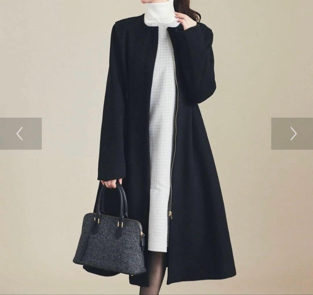 haruhiroine |サイドベルトロングコート ブラック|匿名配送