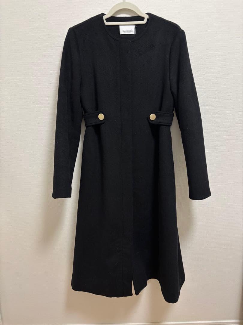 haruhiroine |サイドベルトロングコート ブラック|匿名配送