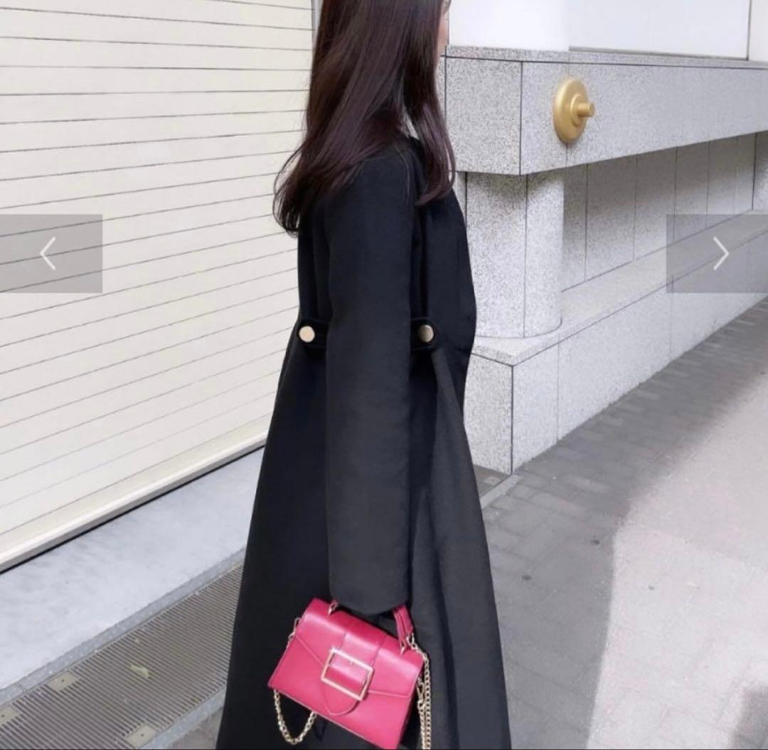 haruhiroine |サイドベルトロングコート ブラック|匿名配送