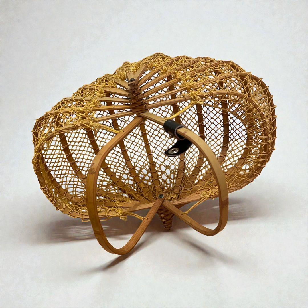 折りたたみかごバッグ　ピーコックバッグ　ヴィンテージ　レトロ　竹　イエロー