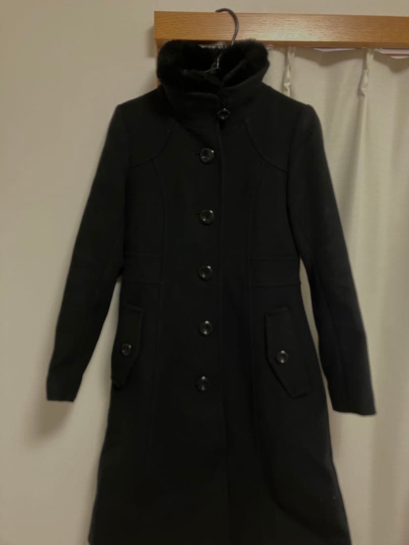 定価8万円超　BLUE LABEL ブラック ファー襟ウールコート