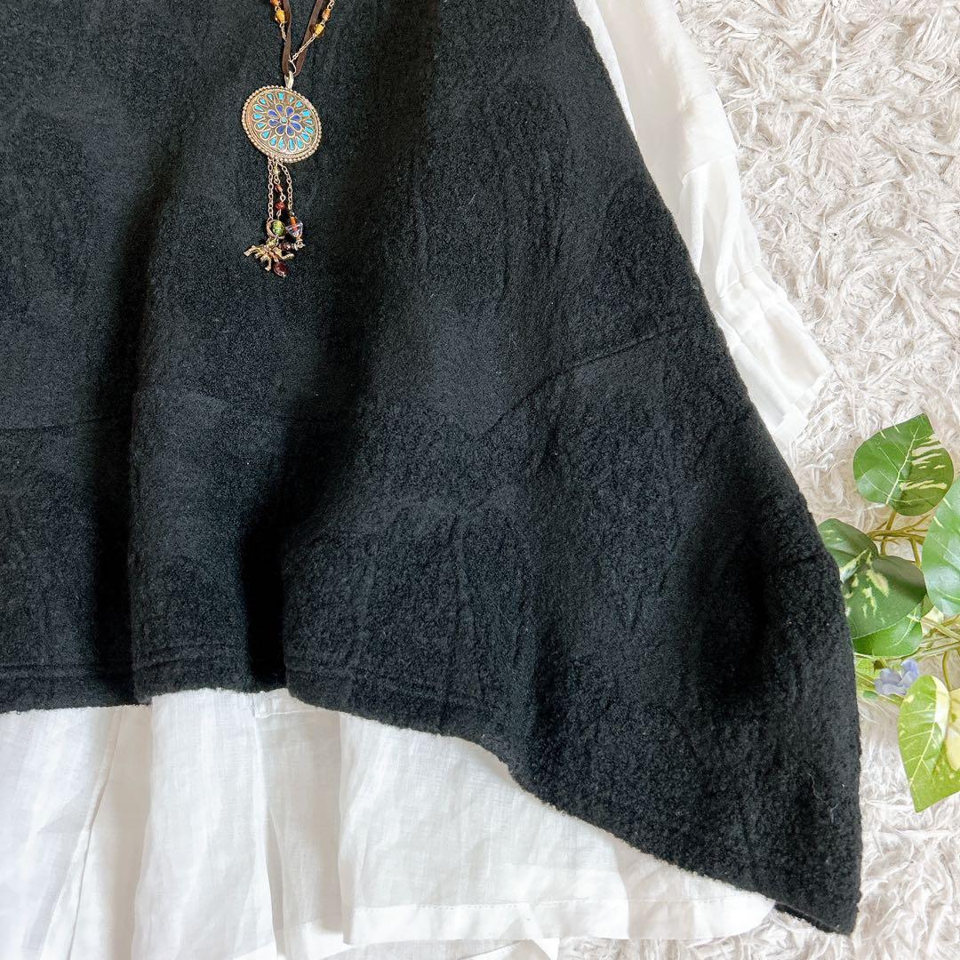 美品⁂センソユニコ⁂ジウ⁂ニットベスト　チュニック　変形ヘム　バルーン　総柄　L