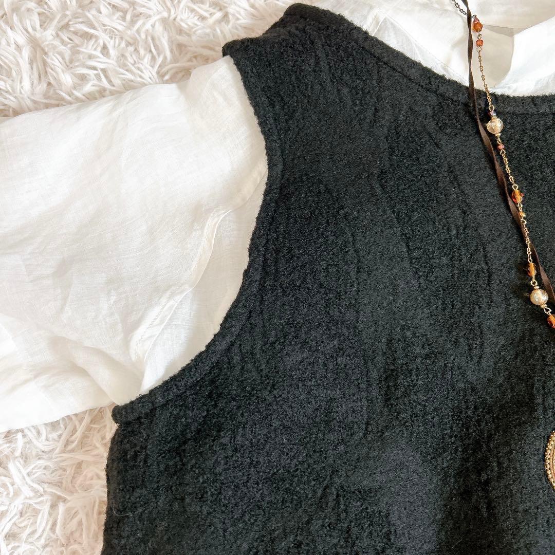 美品⁂センソユニコ⁂ジウ⁂ニットベスト　チュニック　変形ヘム　バルーン　総柄　L