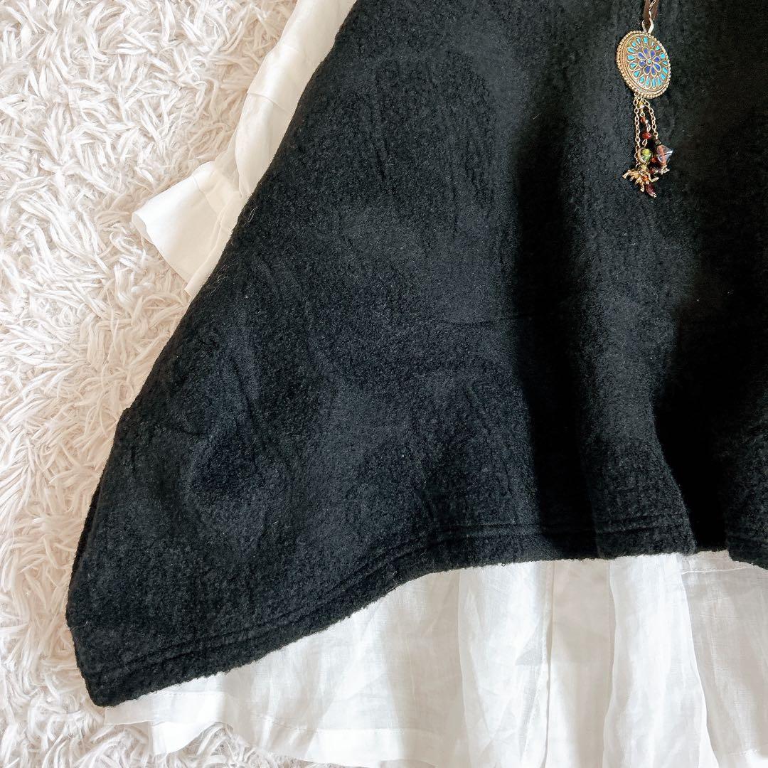 美品⁂センソユニコ⁂ジウ⁂ニットベスト　チュニック　変形ヘム　バルーン　総柄　L