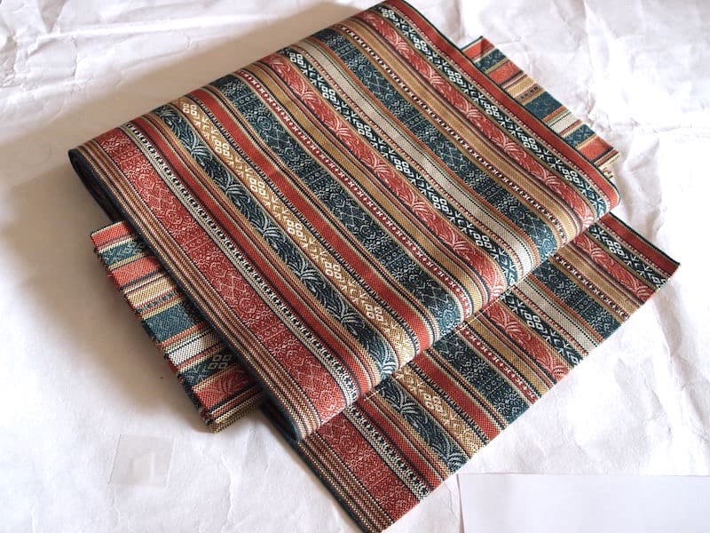 専用　未使用　織りの八寸名古屋帯（縞に抽象唐草文）正絹美品