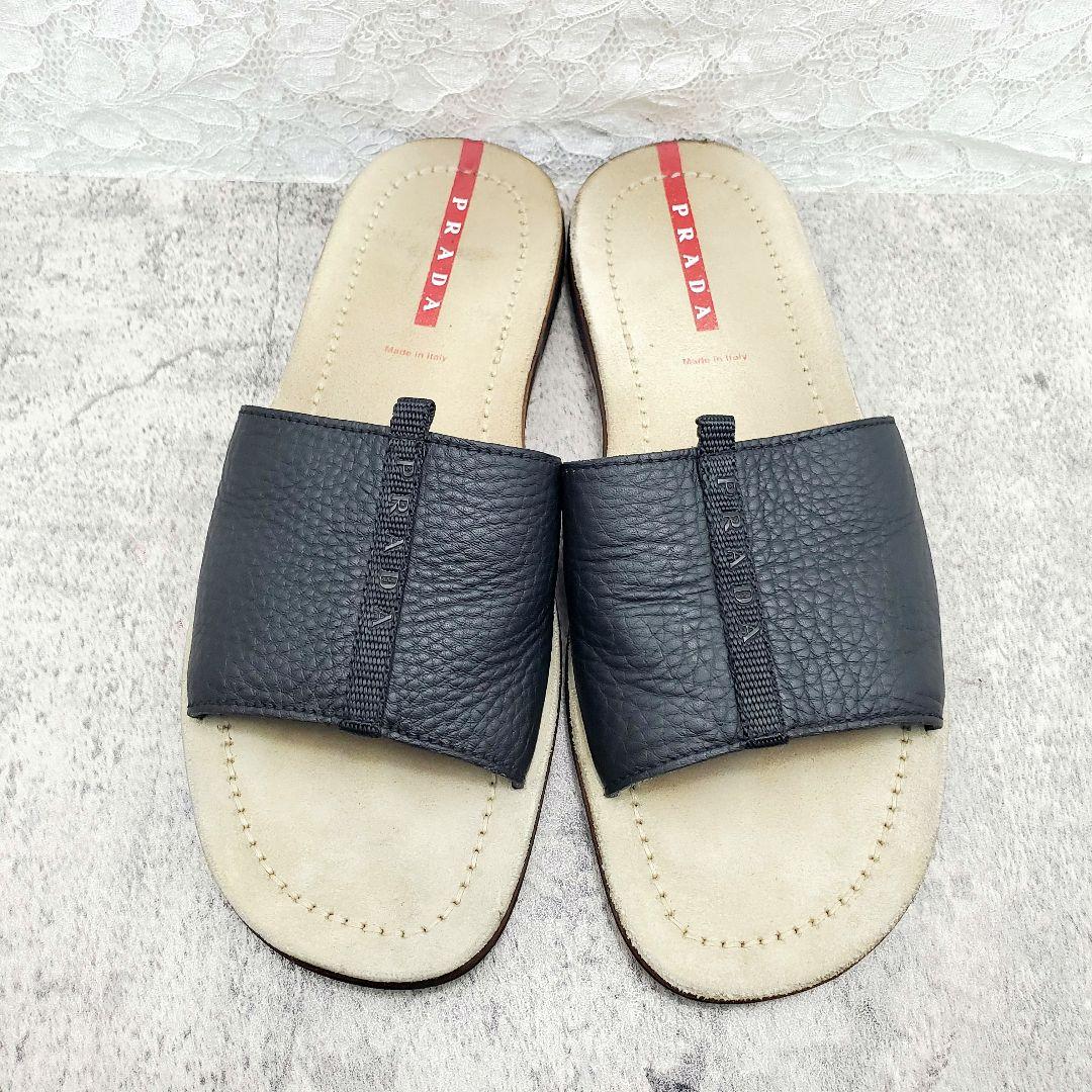 プラダ✨レザー スライドサンダル スリッパ 26～26.5cm 黒 イタリア製