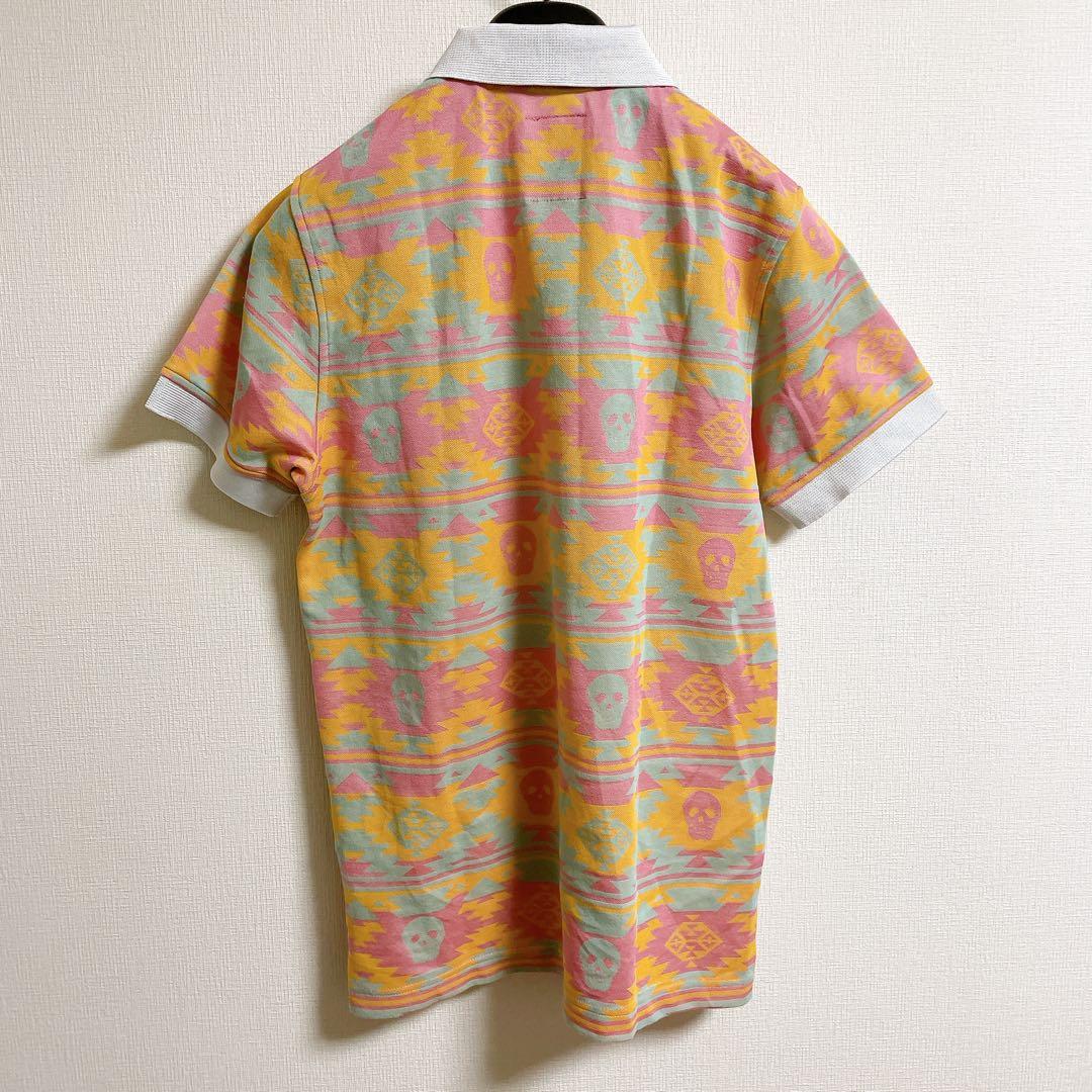 MARK&LONA ストレッチ　ジャガード　スカル　総柄　半袖　ポロシャツ