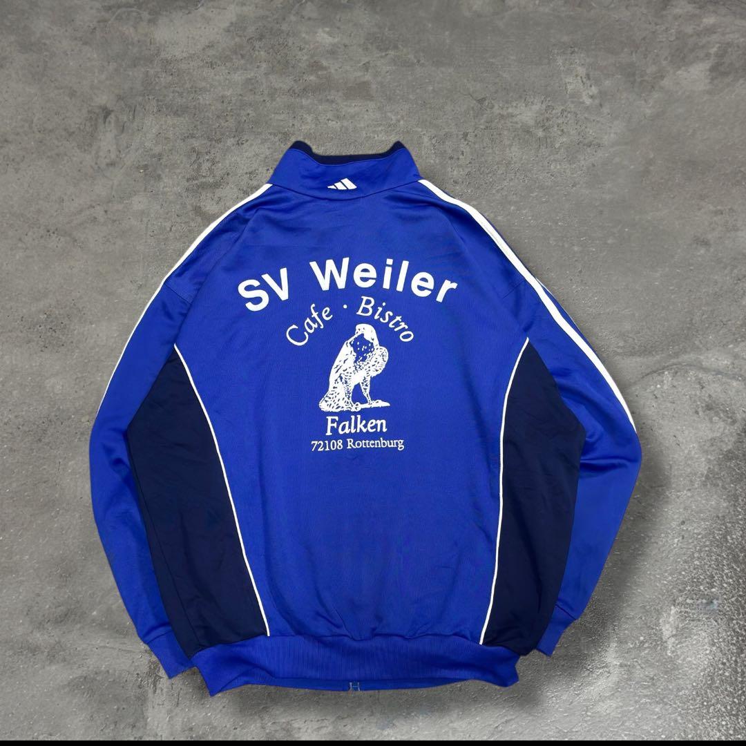 希少 90s アディダス トラックジャケット ドイツ 企業物 青 L ユーロ古着