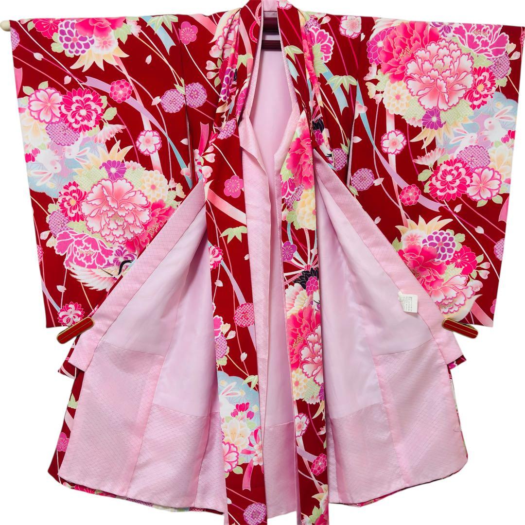 【JAPAN STYLE 】お宮参り 産着 合繊 洗える着物ワインレッド 襦袢付