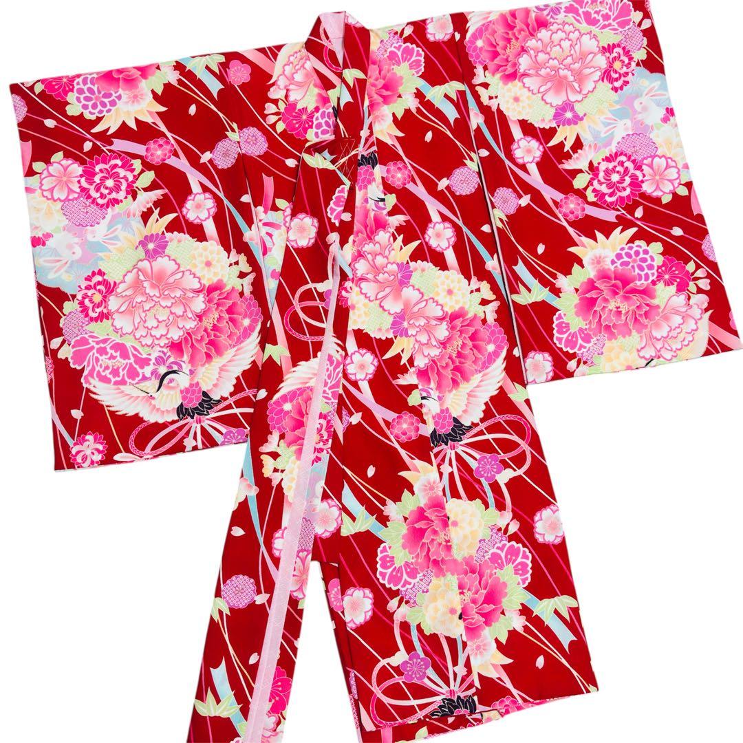 【JAPAN STYLE 】お宮参り 産着 合繊 洗える着物ワインレッド 襦袢付