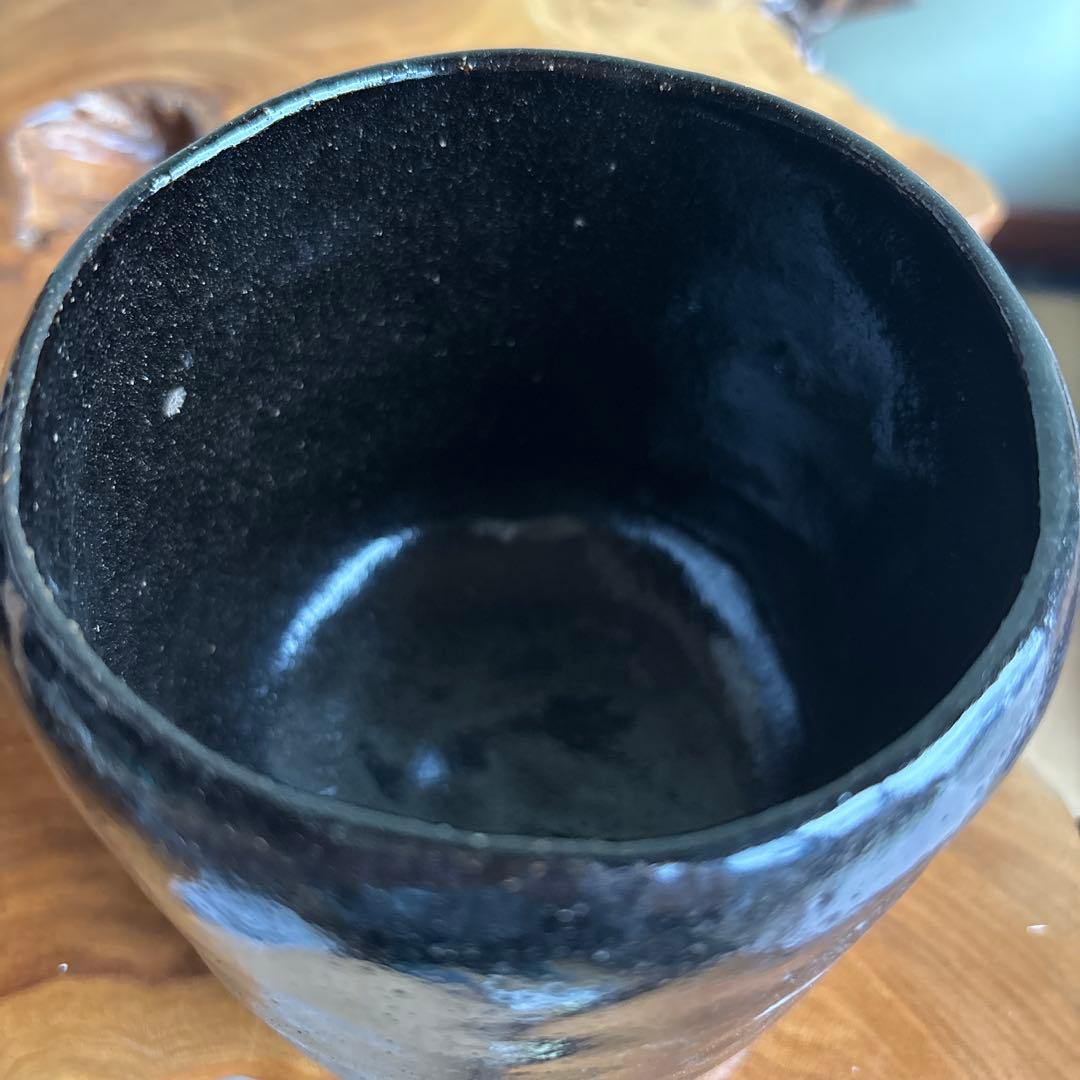 伊藤陶山 黒楽茶碗 筒茶碗 楽焼 抹茶碗 茶道具 共箱(14)