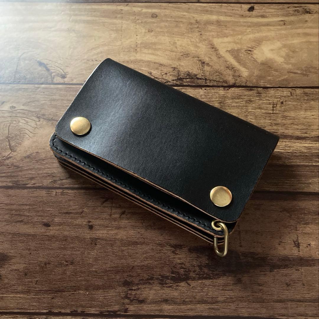 国産ステアハイド トラッカーウォレット150（ミドル）3層 茶芯ブラック