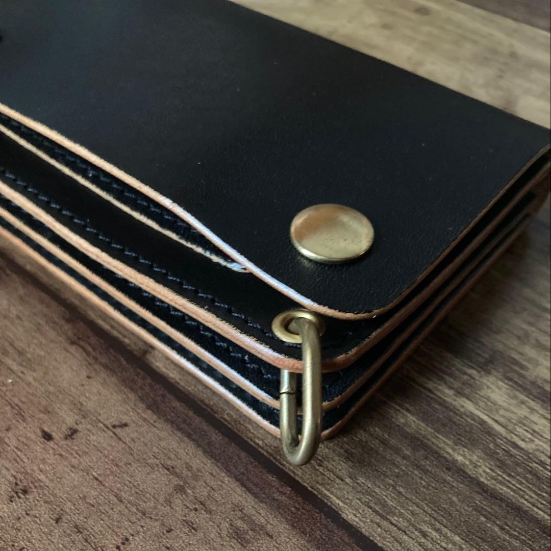 国産ステアハイド トラッカーウォレット150（ミドル）3層 茶芯ブラック