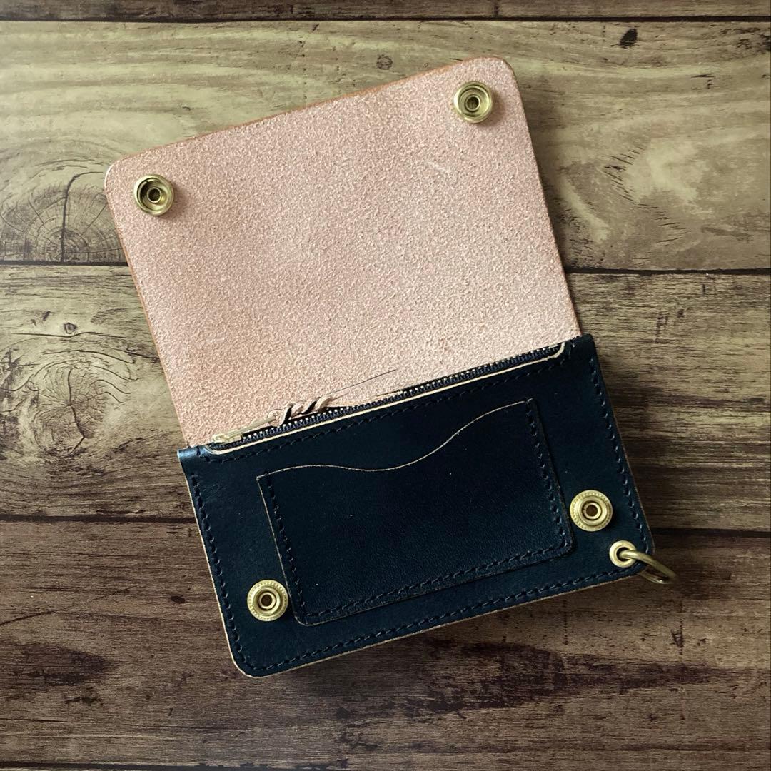 国産ステアハイド トラッカーウォレット150（ミドル）3層 茶芯ブラック