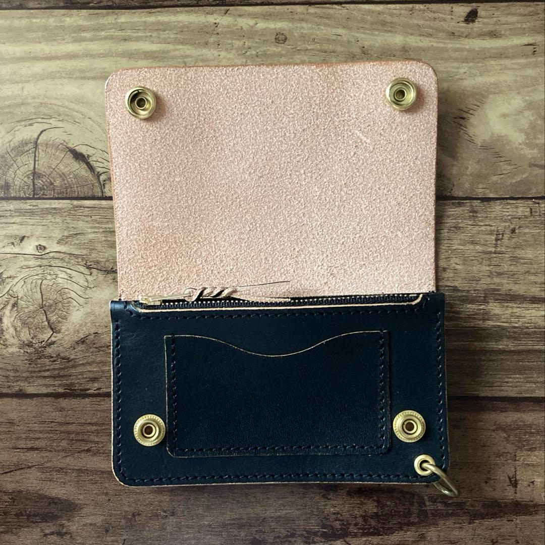 国産ステアハイド トラッカーウォレット150（ミドル）3層 茶芯ブラック