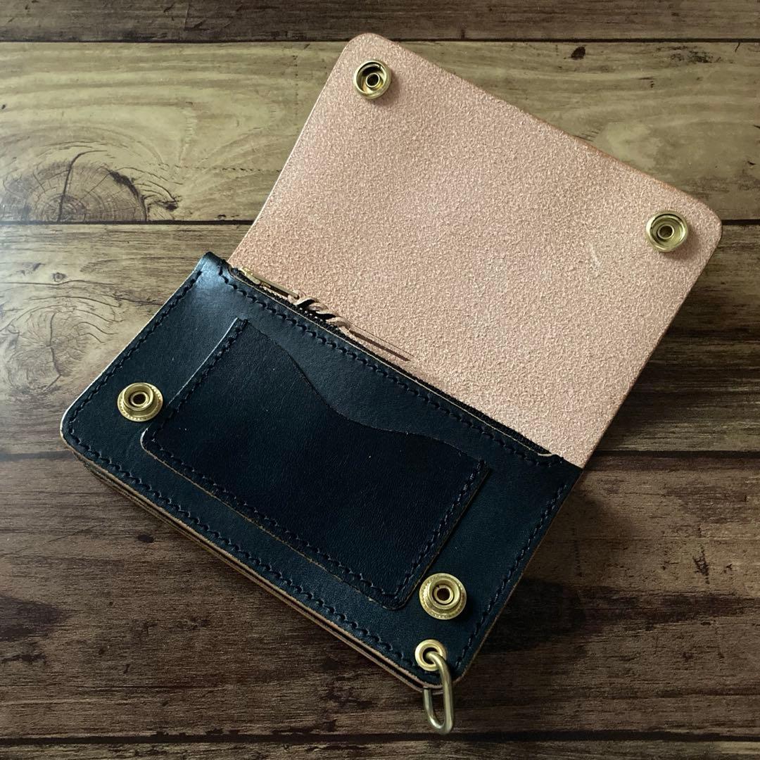 国産ステアハイド トラッカーウォレット150（ミドル）3層 茶芯ブラック