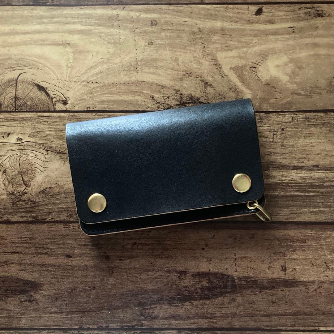 国産ステアハイド トラッカーウォレット150（ミドル）3層 茶芯ブラック