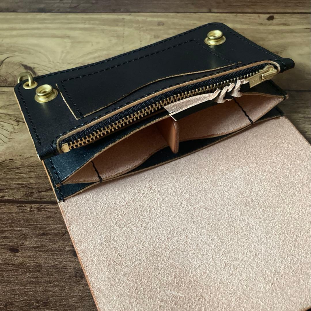 国産ステアハイド トラッカーウォレット150（ミドル）3層 茶芯ブラック