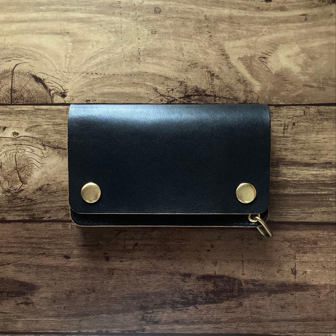 国産ステアハイド トラッカーウォレット150（ミドル）3層 茶芯ブラック