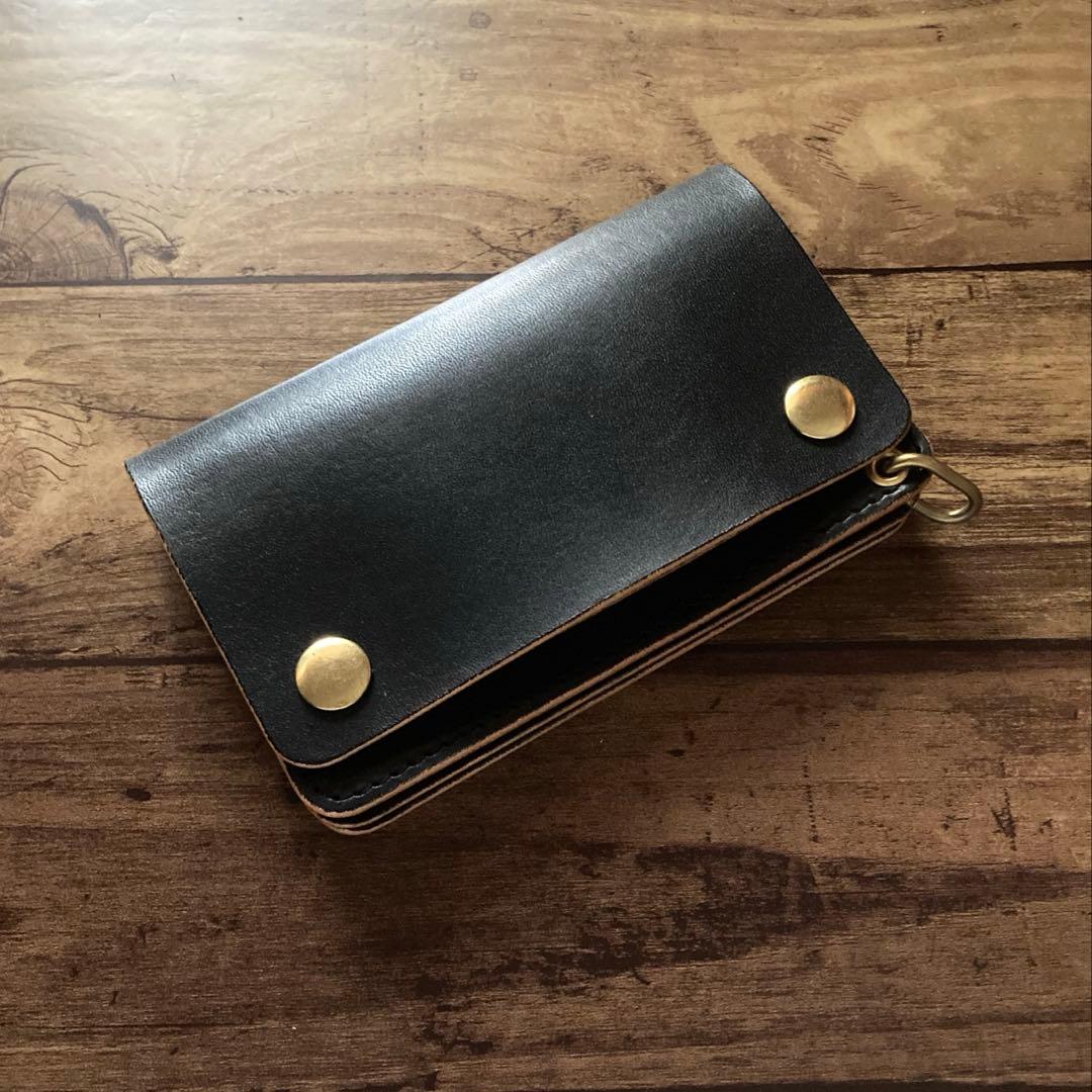 国産ステアハイド トラッカーウォレット150（ミドル）3層 茶芯ブラック