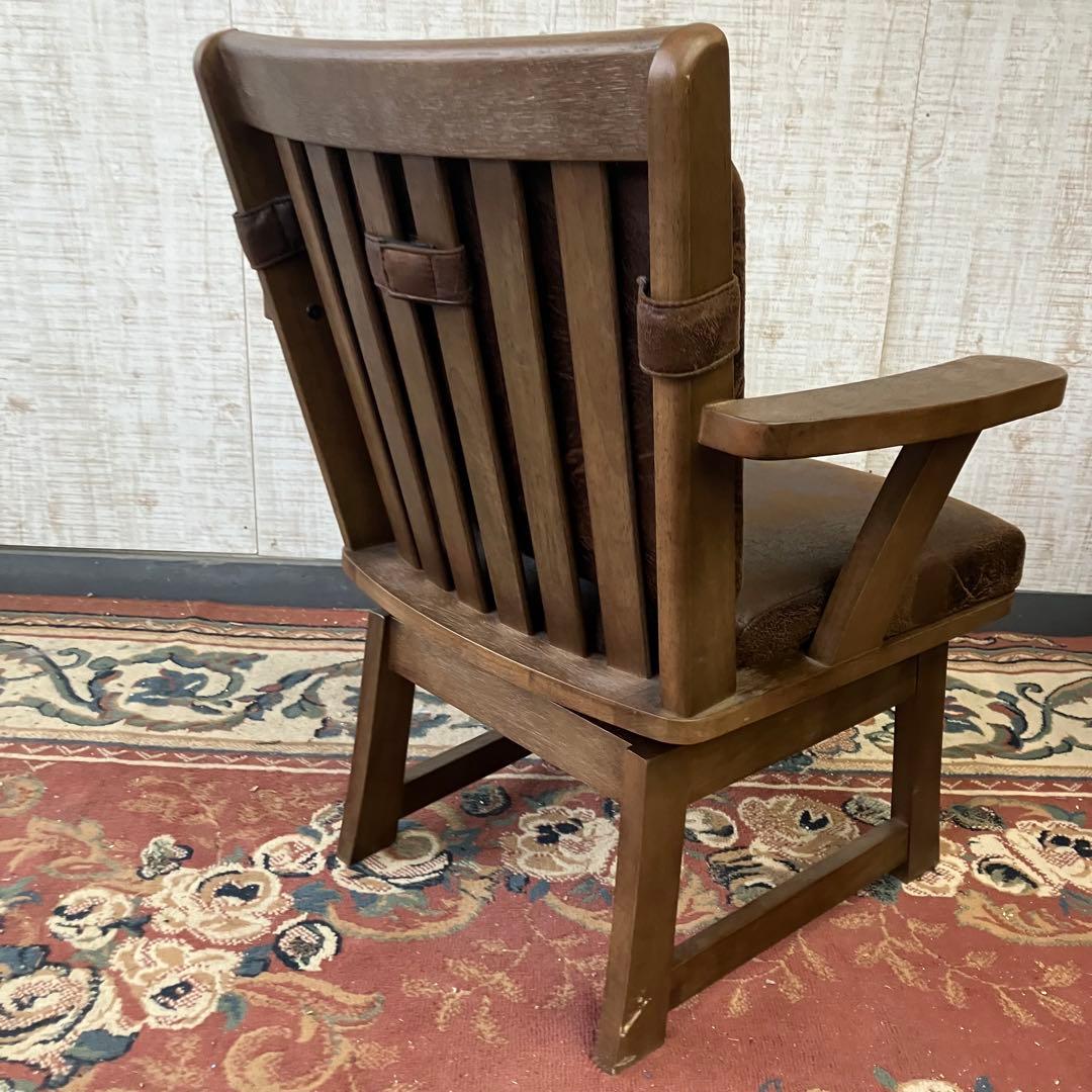 ① 北欧レトロ 上久商店 大川家具 ノゾミ 回転式 天然木製椅子 アームチェア