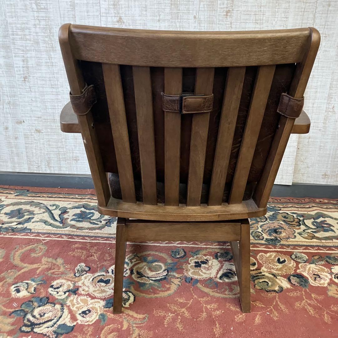 ① 北欧レトロ 上久商店 大川家具 ノゾミ 回転式 天然木製椅子 アームチェア