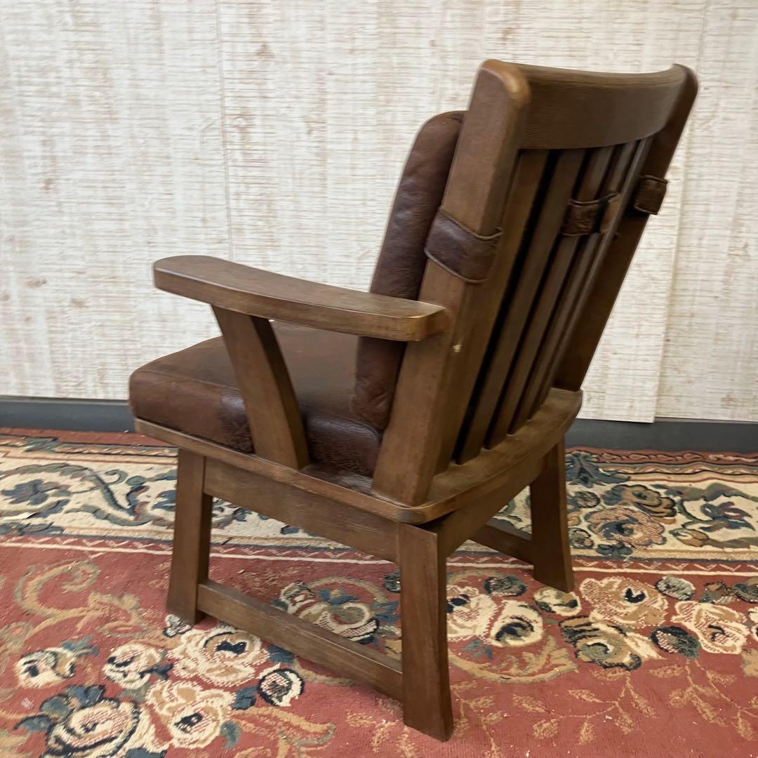 ① 北欧レトロ 上久商店 大川家具 ノゾミ 回転式 天然木製椅子 アームチェア