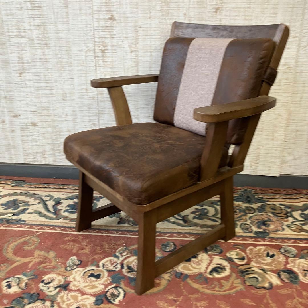 ① 北欧レトロ 上久商店 大川家具 ノゾミ 回転式 天然木製椅子 アームチェア