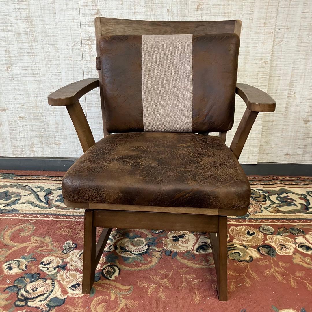 ① 北欧レトロ 上久商店 大川家具 ノゾミ 回転式 天然木製椅子 アームチェア