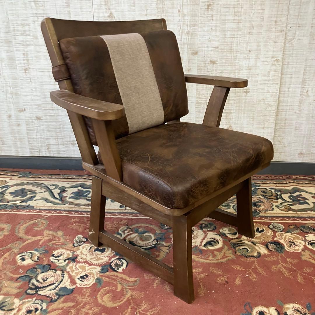 ① 北欧レトロ 上久商店 大川家具 ノゾミ 回転式 天然木製椅子 アームチェア