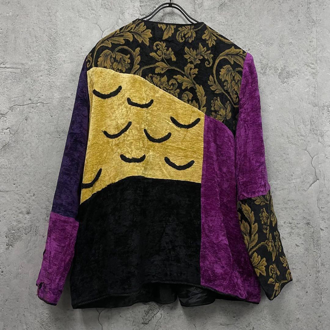 US古着◆刺繍 ゴブラン ベロア 装飾 ジャケット メンズL程