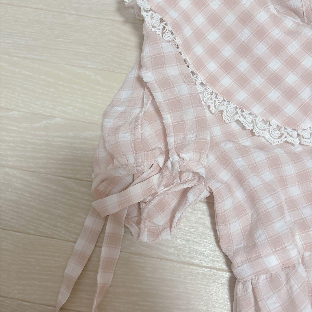 未使用　merry jennyメリージェニー　ギンガムリボンワンピースピンク