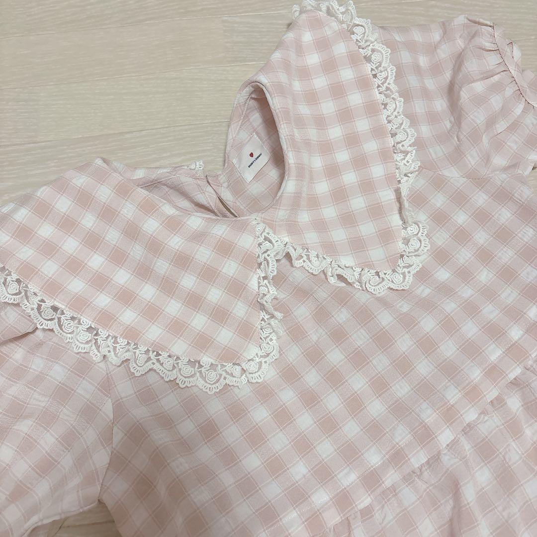 未使用　merry jennyメリージェニー　ギンガムリボンワンピースピンク