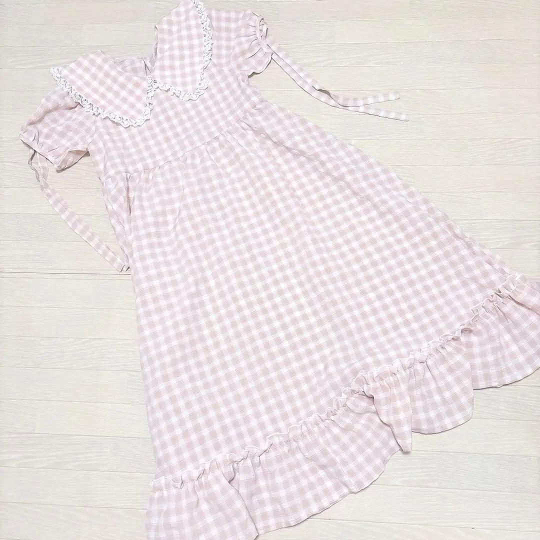 未使用　merry jennyメリージェニー　ギンガムリボンワンピースピンク