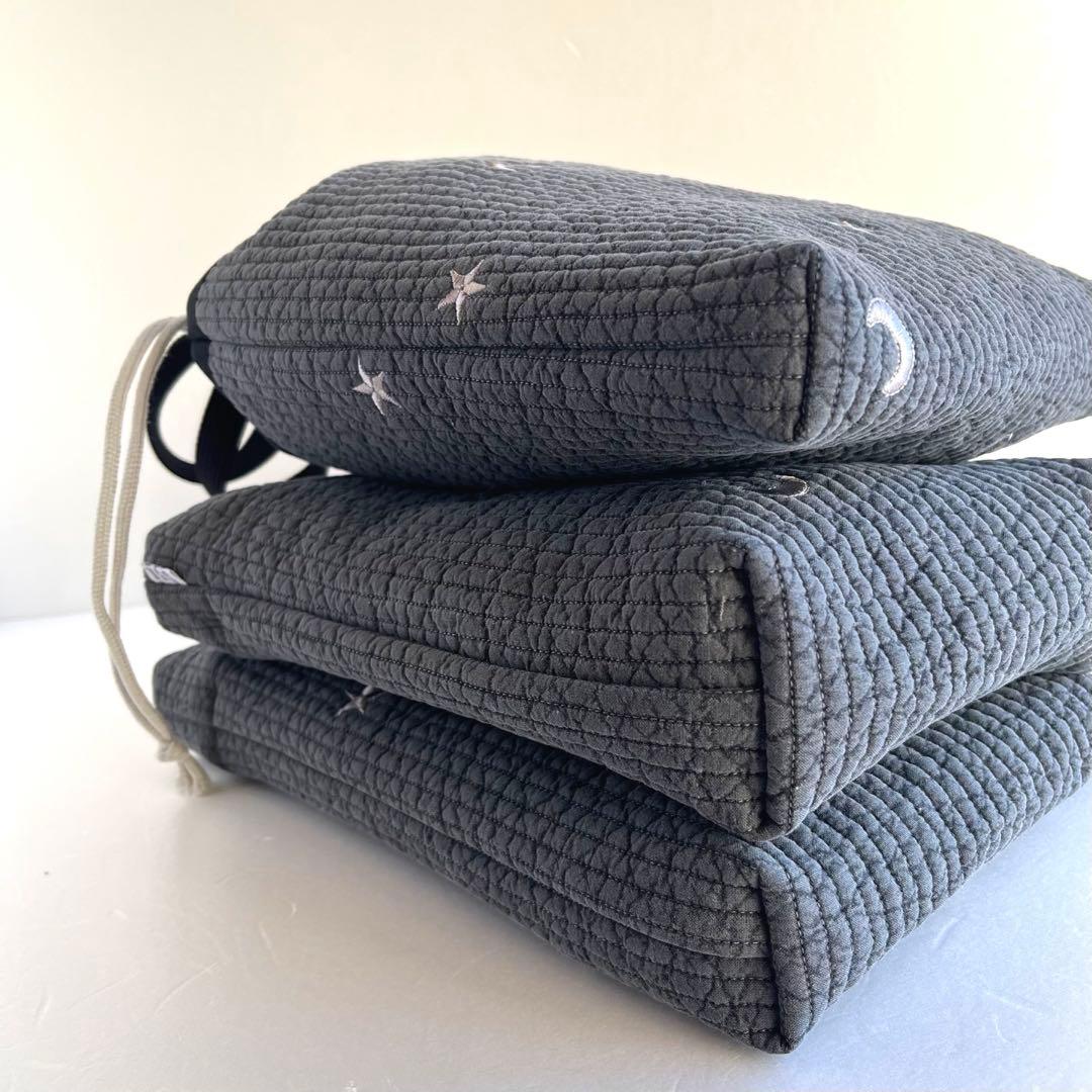 ぺいん様　ヌビ　刺繍月星/ダークグレー　レッスンバック　上履き入れ　体操着袋