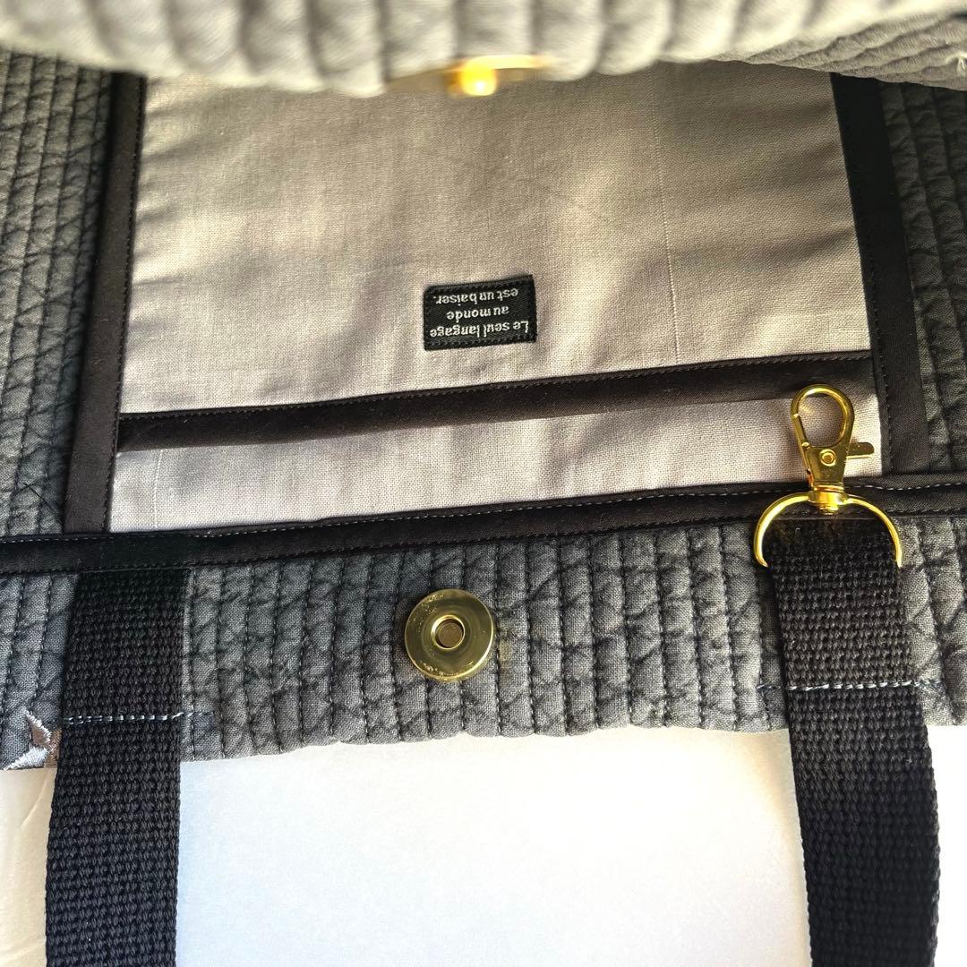 ぺいん様　ヌビ　刺繍月星/ダークグレー　レッスンバック　上履き入れ　体操着袋