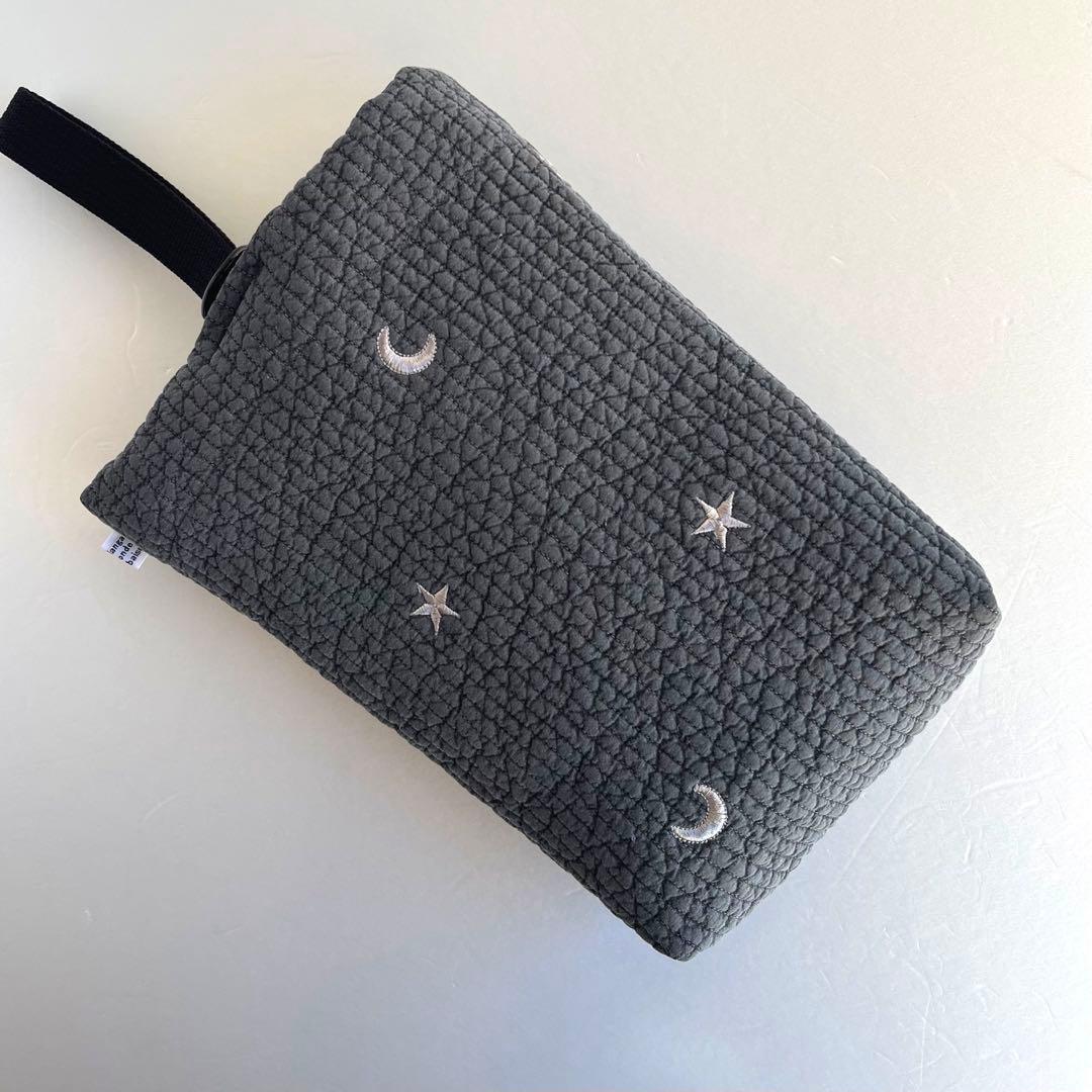 ぺいん様　ヌビ　刺繍月星/ダークグレー　レッスンバック　上履き入れ　体操着袋