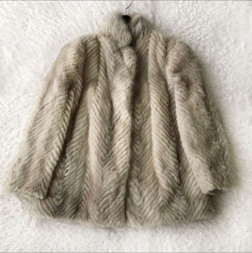 毛皮コート ファーコート リアル ミンク ホワイトシルバー ライトグレー M