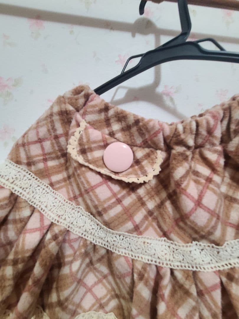 ⑦LIZLISA 起毛チェック コットンレースフリルスカパン 姫カジ ピンク