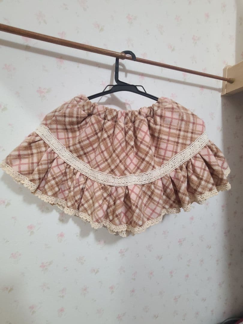 ⑦LIZLISA 起毛チェック コットンレースフリルスカパン 姫カジ ピンク