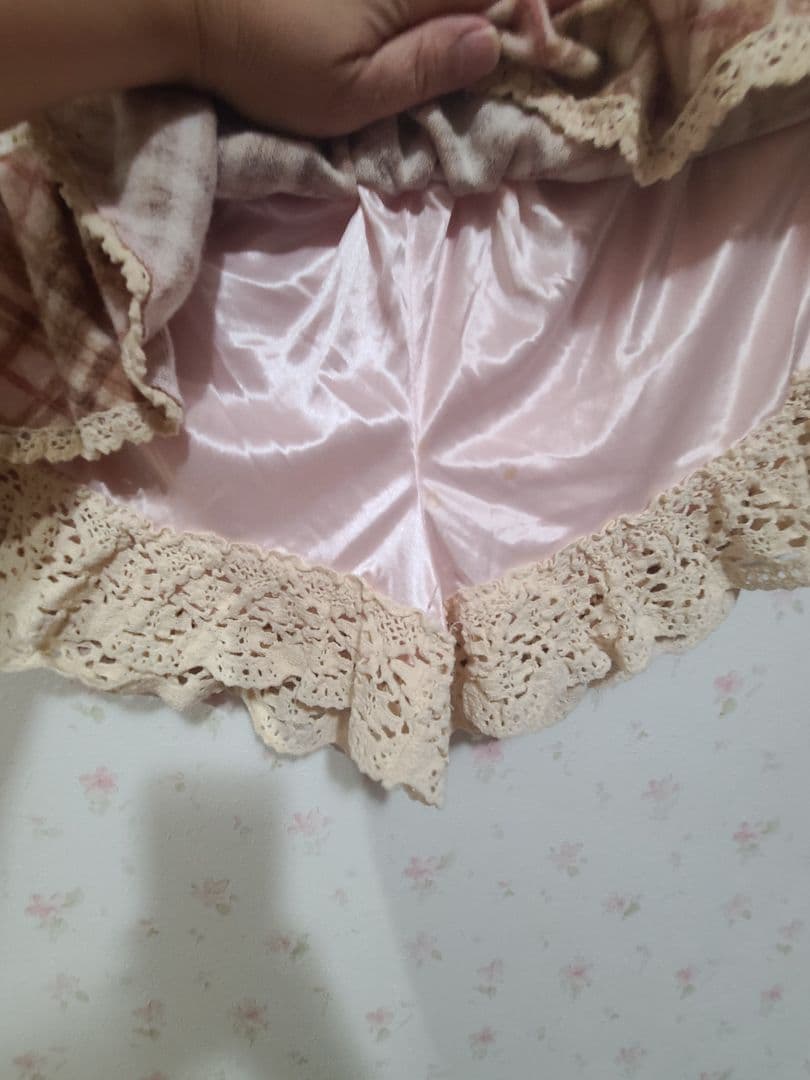 ⑦LIZLISA 起毛チェック コットンレースフリルスカパン 姫カジ ピンク