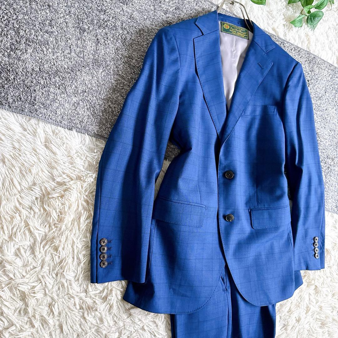 最高級　ロロピアーナ社製　3ピース　セットアップ　スーツ　チェック柄　ネイビー