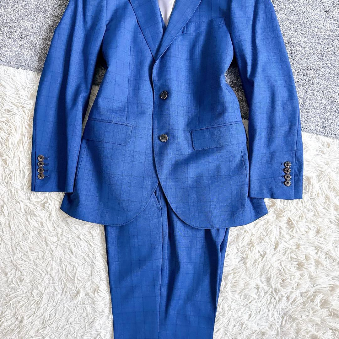 最高級　ロロピアーナ社製　3ピース　セットアップ　スーツ　チェック柄　ネイビー