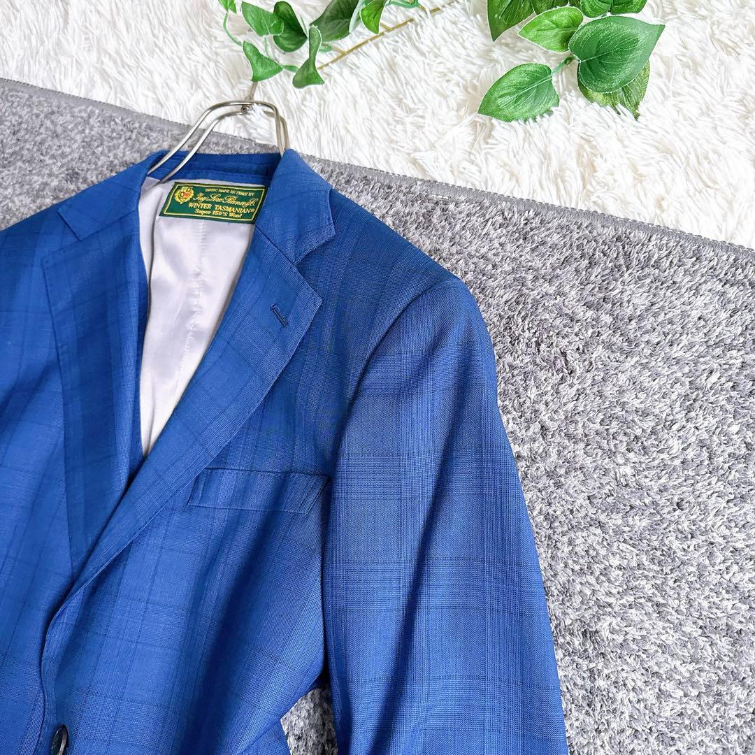 最高級　ロロピアーナ社製　3ピース　セットアップ　スーツ　チェック柄　ネイビー