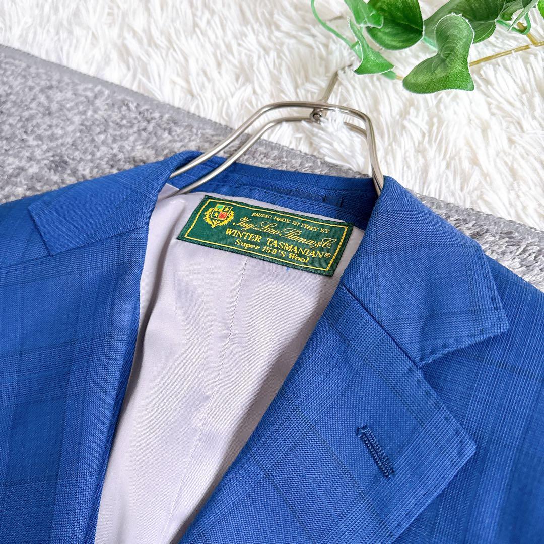 最高級　ロロピアーナ社製　3ピース　セットアップ　スーツ　チェック柄　ネイビー