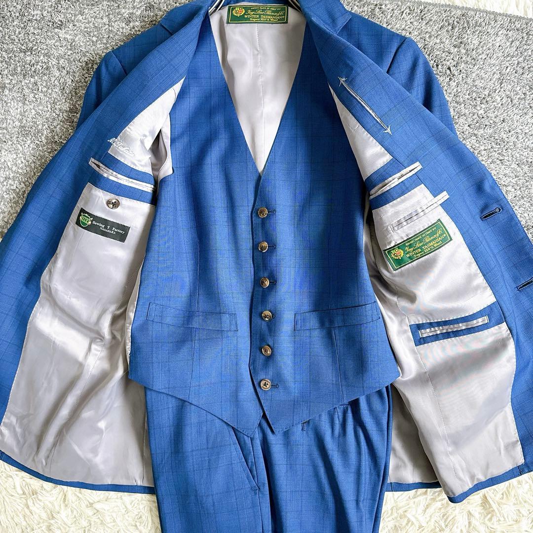 最高級　ロロピアーナ社製　3ピース　セットアップ　スーツ　チェック柄　ネイビー