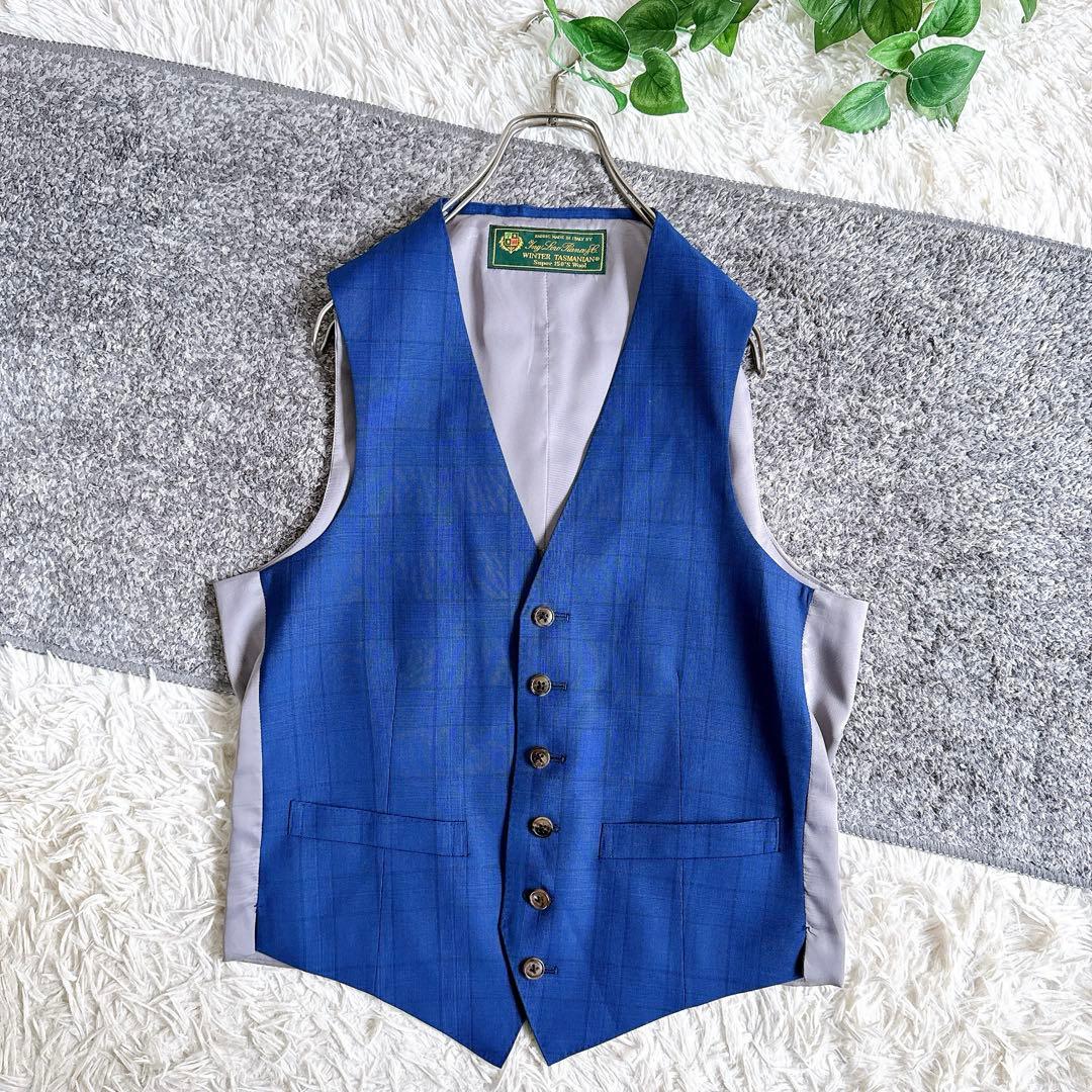 最高級　ロロピアーナ社製　3ピース　セットアップ　スーツ　チェック柄　ネイビー