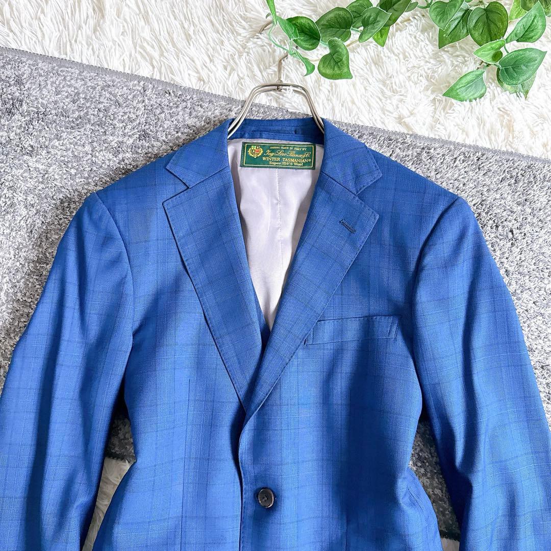 最高級　ロロピアーナ社製　3ピース　セットアップ　スーツ　チェック柄　ネイビー