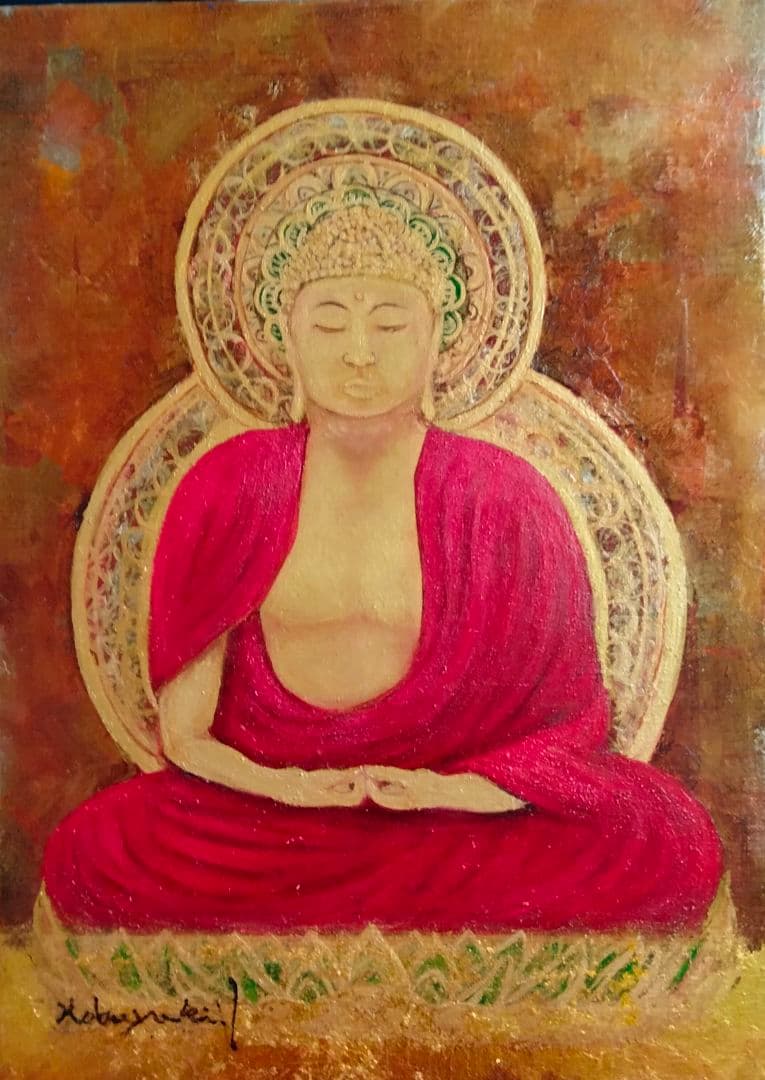 油絵　阿弥陀如来像　F4 洋画家 池畠史幸 肉筆画